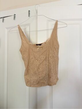 New York & Company Beige Lace Trim Camisole